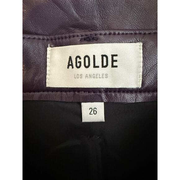 AGOLDE 90s Recycled Leather Pinch Waist Trousers Women’s Sz 26 Purple Pants NWT - Picture 8 of 13